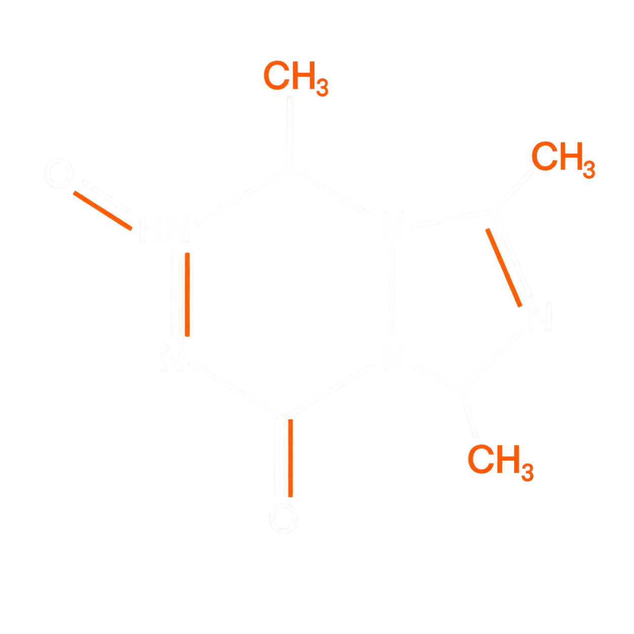 Ilustración estilizada de la molécula de la cafeína.